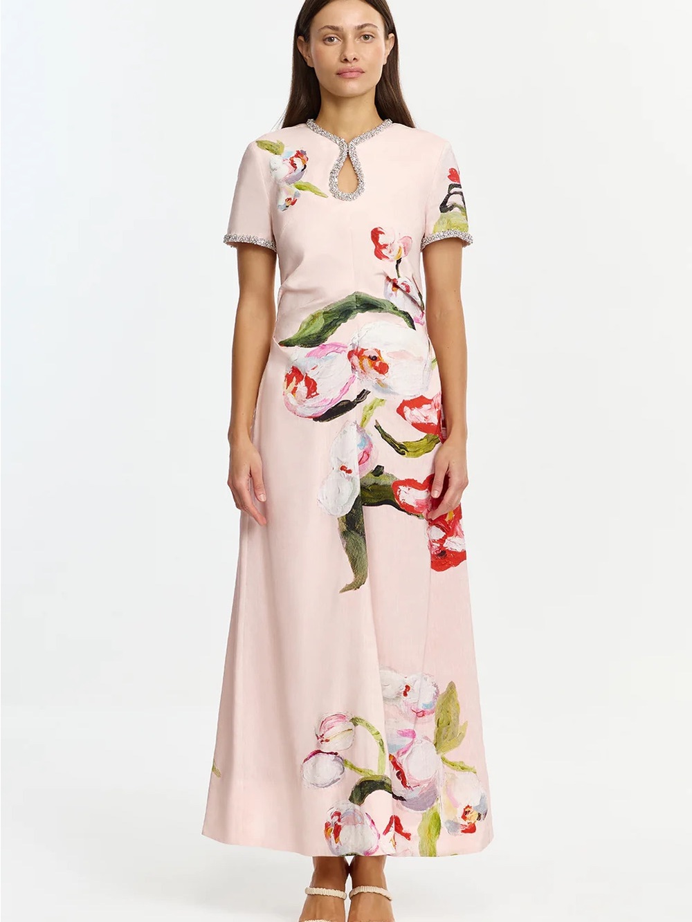 Acler Blush Pink Floral Keyhole Maxi Dress